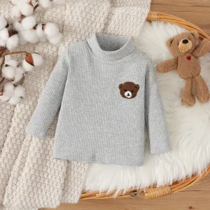 Baby Girl/Boy 95% Cotton Bear Embroidered Rib-knit Long-sleeve Top