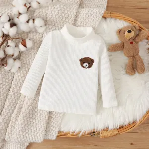 Baby Girl/Boy 95% Cotton Bear Embroidered Rib-knit Long-sleeve Top