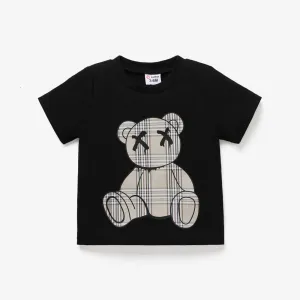 Baby Girl/Boy Plaid Bear Graphic Short-sleeve Tee