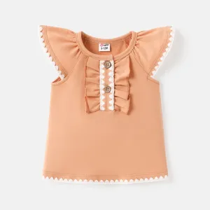 Baby Girl Button Front Ruffle Trim Flutter-sleeve Top #788792