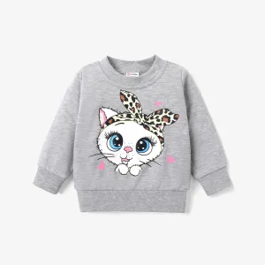 Baby Girl Cat Print Long-sleeve Pullover Sweatshirt