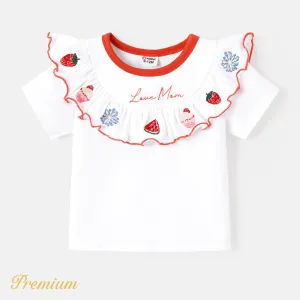 Baby Girl Cotton Embroidered Ruffle Trim Short-sleeve Tee