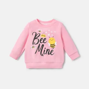 Baby Girl Cotton Letter Bee Print Pullover Sweatshirt #219585