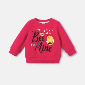 Baby Girl Cotton Letter Bee Print Pullover Sweatshirt #219591