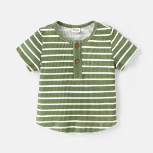 Baby Girl Cotton Ribbed Striped Short-sleeve Tee