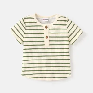 Baby Girl Cotton Ribbed Striped Short-sleeve Tee #723088