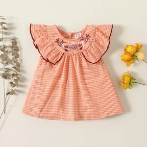 Baby Girl Floral Embroidered Ruffled Gingham Tank Top #847584