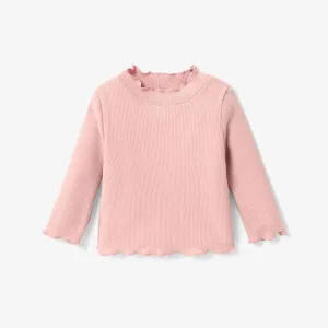 Baby Girl Solid Color Stand Collar Tee #1098341