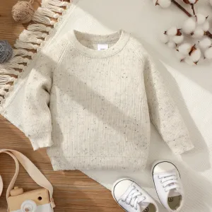 Baby Girl Solid Round Neck Long-sleeve Knitted Pullover Sweater