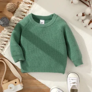 Baby Girl Solid Round Neck Long-sleeve Knitted Pullover Sweater