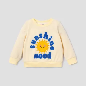 Baby Girl Sun & Letter Embroidered Long-sleeve Waffle Sweatshirt #800830