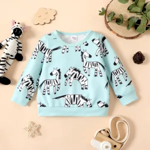 Baby Girl Turquoise/Pink All Over Animal Print Long-sleeve Sweatshirt