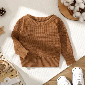 Baby Solid Long-sleeve Knitted Sweater Pullover #195339