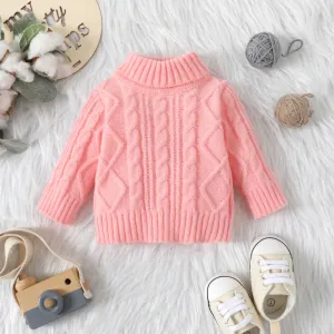 Baby Solid Turtleneck Long-sleeve Cable Knit Sweater #783774