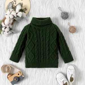 Baby Solid Turtleneck Long-sleeve Cable Knit Sweater #783785