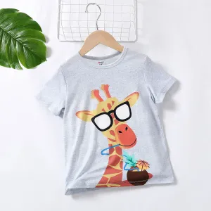 Giraffe Animal Pattern Boy's T-shirt, Childlike Style, 1pc Set, Short Sleeve, Polyester Material
