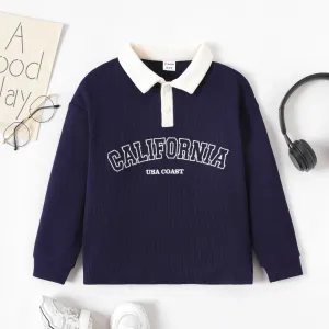 Kid Boy/Girl Letters Embroidery Long-sleeve Polo Neck Sweatshirt #1052894