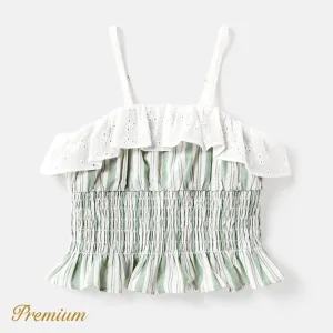 Kid Girl 100% Cotton Textured Ruffled Mixed Striped Print Camisole #912217