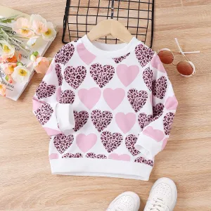 Kid Girl Allover Leopard Heart Print Long-sleeve Sweatshirt #1195523