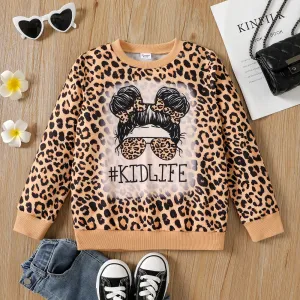 Kid Girl Cartoon Tie Dyed/ Leopard Print Pullover Sweatshirt #203631