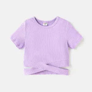 Kid Girl Cotton Solid Color Crisscross Short-sleeve Tee #799279