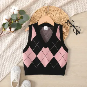 Kid Girl Diamond Pattern Knit Sweater Vest #1058878