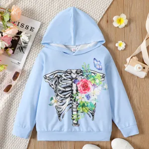 Kid Girl Floral Print Blue Hoodie Sweatshirt