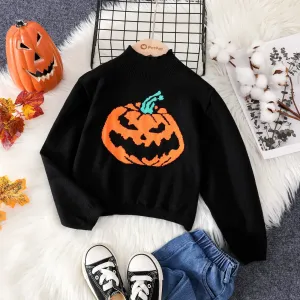 Kid Girl Halloween Pumpkin Pattern Knit Sweater #1067014
