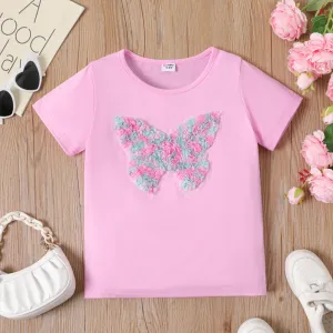 Kid Girl Heart/Butterfly Embroidered Short-sleeve Tee #1038417