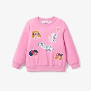 Kid Girl Letter Figure Print Pullover Sweatshirt #1058729