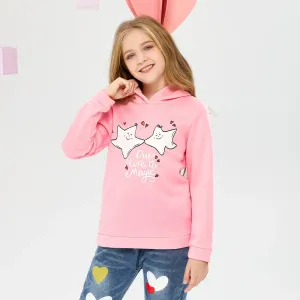 Kid Girl Letter Stars Print Fleece Lined Hoodie Sweatshirt