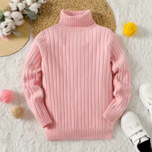 Kid Girl Solid Color Ribbed Turtleneck Sweater #208089