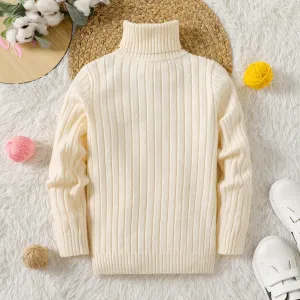 Kid Girl Solid Color Ribbed Turtleneck Sweater #208096
