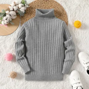 Kid Girl Solid Color Ribbed Turtleneck Sweater #208103