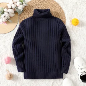 Kid Girl Solid Color Ribbed Turtleneck Sweater #208118