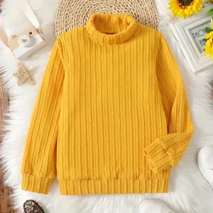 Kid Girl Solid Color Turtleneck Textured Knit Sweatshirt #831095
