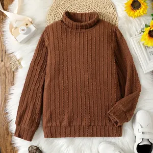 Kid Girl Solid Color Turtleneck Textured Knit Sweatshirt #831111