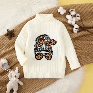 Kid Girl Sweet  Turtleneck Character Pattern Sweater #1063051
