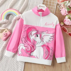 Kid Girl Unicorn Print Zip Half Placket Sweatshirt #1051542
