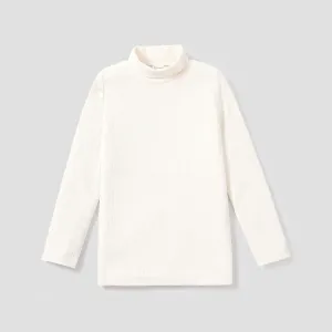Kid Girl's Long Sleeve Solid Color Turtleneack Collar T-Shirt #1073190