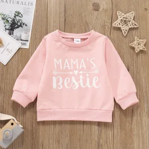 Letter Print Long-sleeve Pink Baby Pullover Top #187366