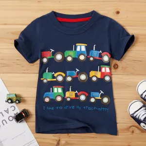 Lovely Tractors Print Short-sleeve Tee for Baby and Toddler Boys #800557