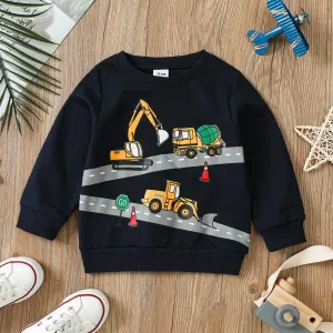 Toddler Boy 100% Cotton Vehicle Excavator Print Casual Pullover Sweatshirt #192240