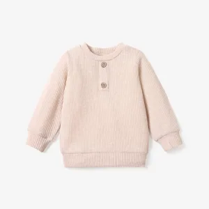 Toddler Boy Casual Solid Color Ribbed Long-sleeve Henley Shirt #201825
