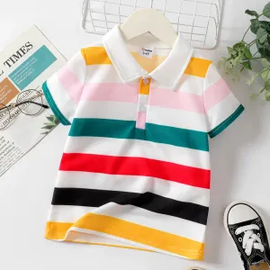 Toddler Boy Colorful Stripe Short-sleeve Polo Neck Tee #1044875