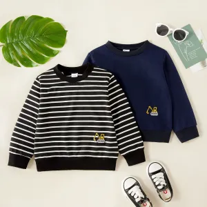 Toddler Boy Excavator Embroidered Stripe/Solid Pullover Sweatshirt #1200902
