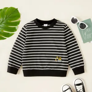 Toddler Boy Excavator Embroidered Stripe/Solid Pullover Sweatshirt