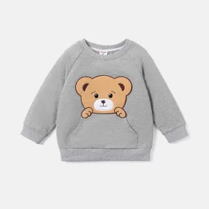 Toddler Girl/Boy Bear Embroidered Cotton Raglan Sleeve Pullover Sweatshirt #231989