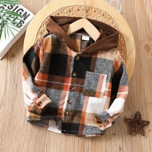 Toddler Boy/Girl Plaid Patch Pocket Button Front Hoodie #1048383