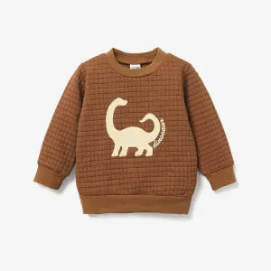 Toddler Boy Letter Dinosaur Print Textured Pullover Sweatshirt #195424